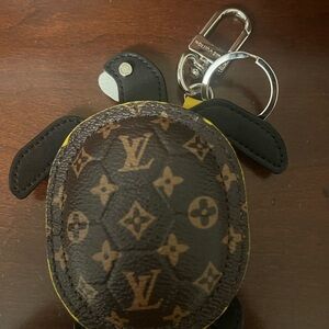 Designer Inspired Monogram Turtle Keychain in Brown and Black